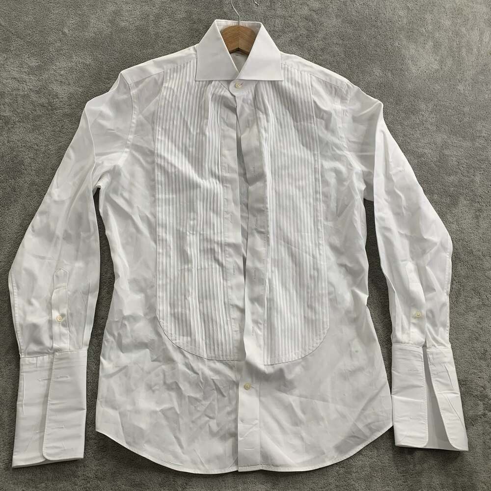 Suitsupply White Plisse Tuxedo Dress Shirt Mens 15 French Cuff Cotton Testa